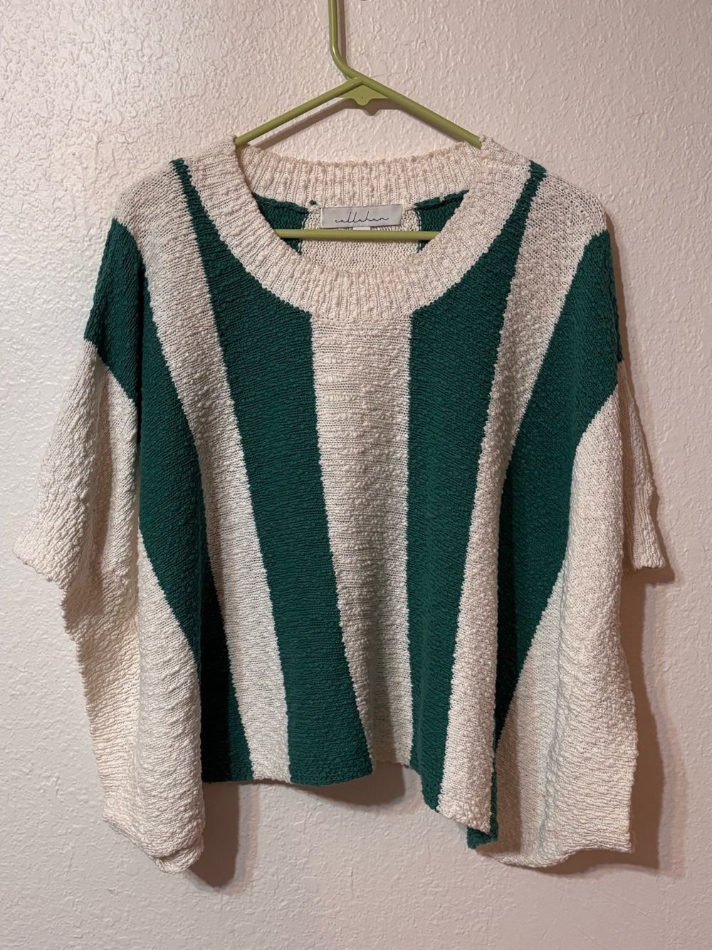 Callahan Yarrow Green Striped Poncho Sweater Large
